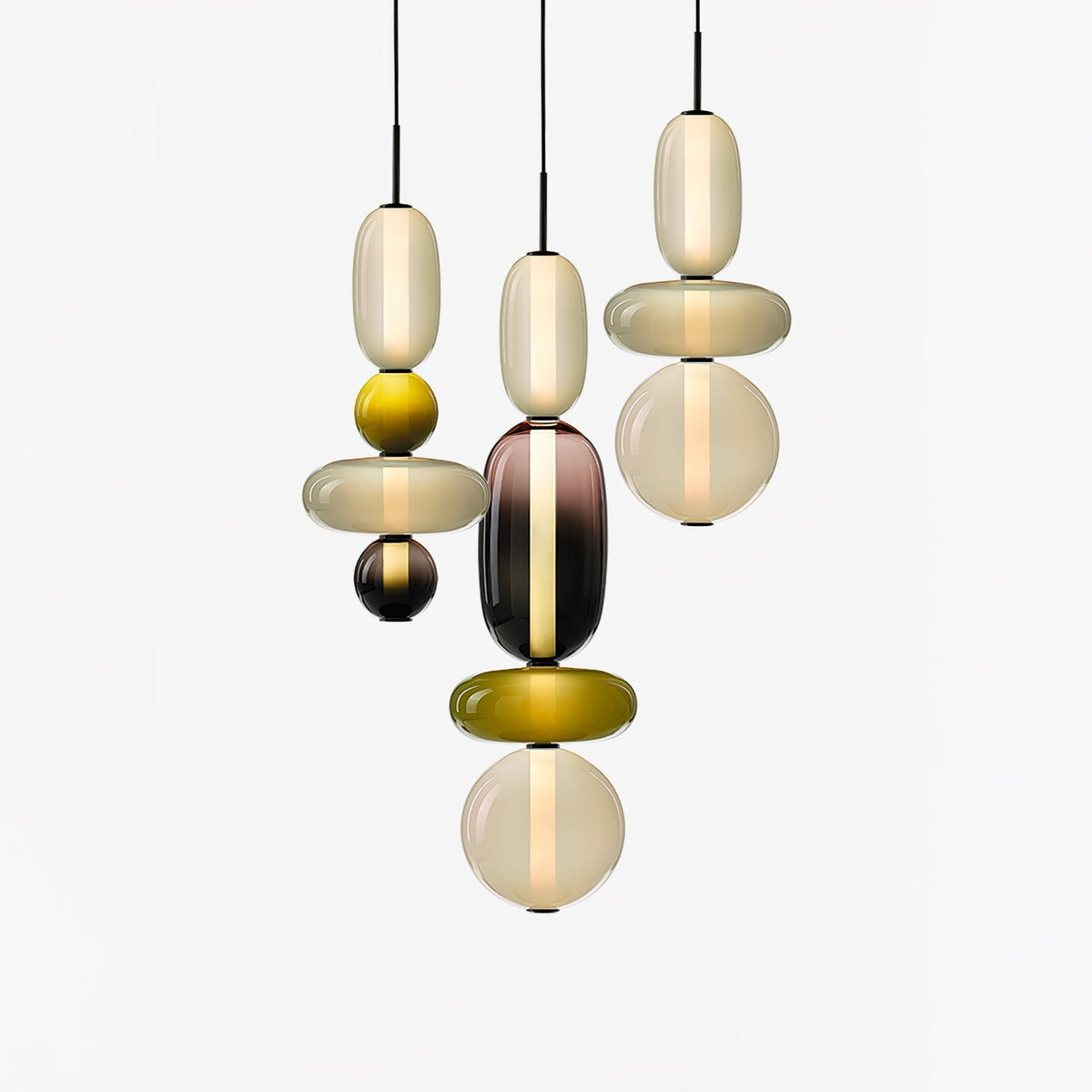 Suspension Verre Coloré Design - Lustre Luciole Boule Soufflée