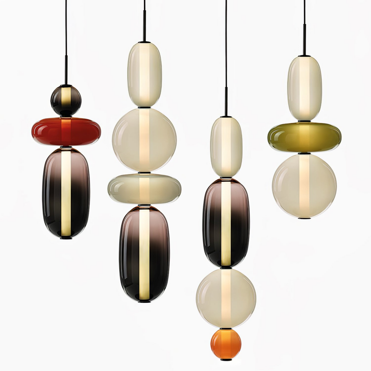Suspension Verre Coloré Design - Lustre Luciole Boule Soufflée
