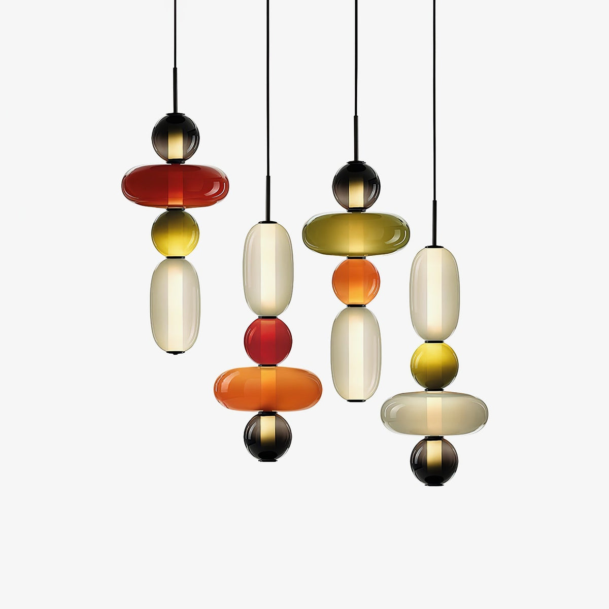 Suspension Verre Coloré Design - Lustre Luciole Boule Soufflée