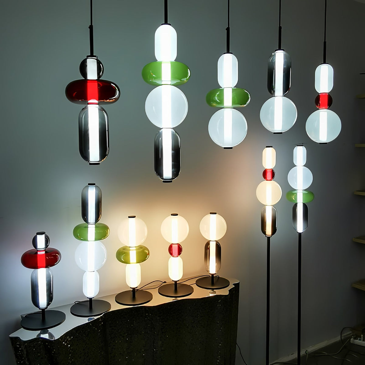 Suspension Verre Coloré Design - Lustre Luciole Boule Soufflée