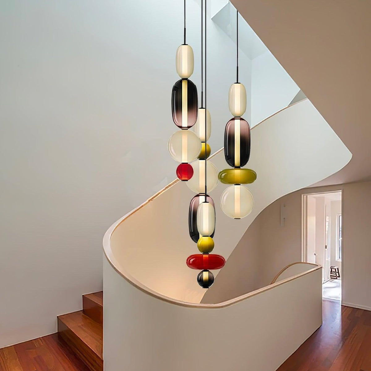 Suspension Verre Coloré Design - Lustre Luciole Boule Soufflée