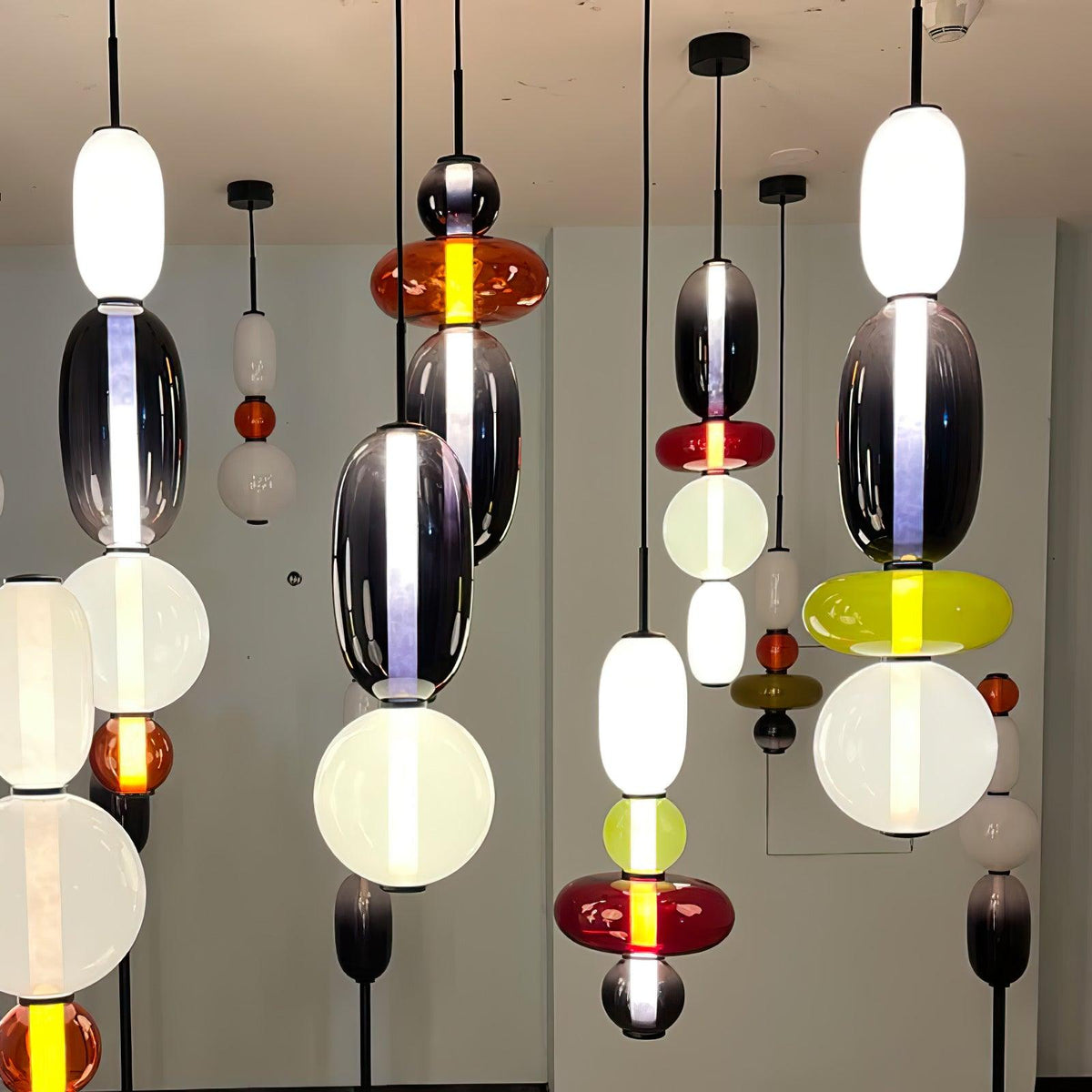 Suspension Verre Coloré Design - Lustre Luciole Boule Soufflée