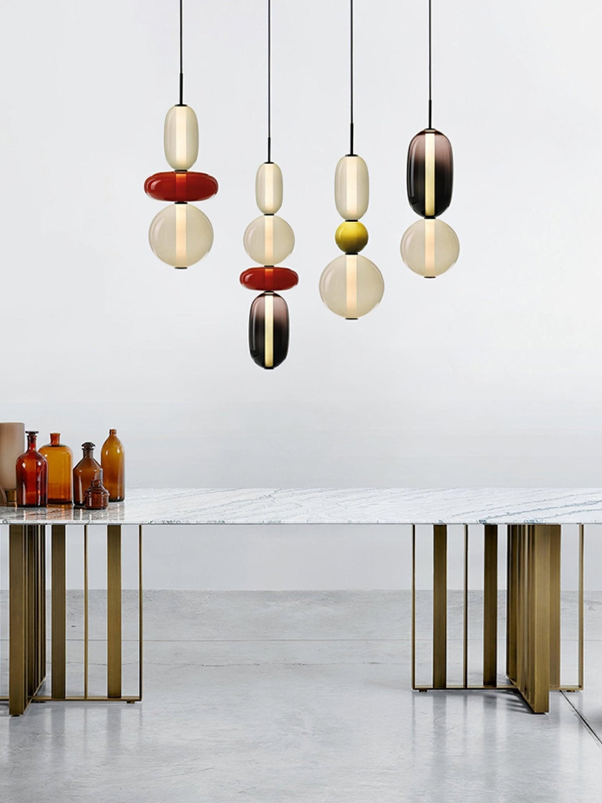 Suspension Verre Coloré Design - Lustre Luciole Boule Soufflée