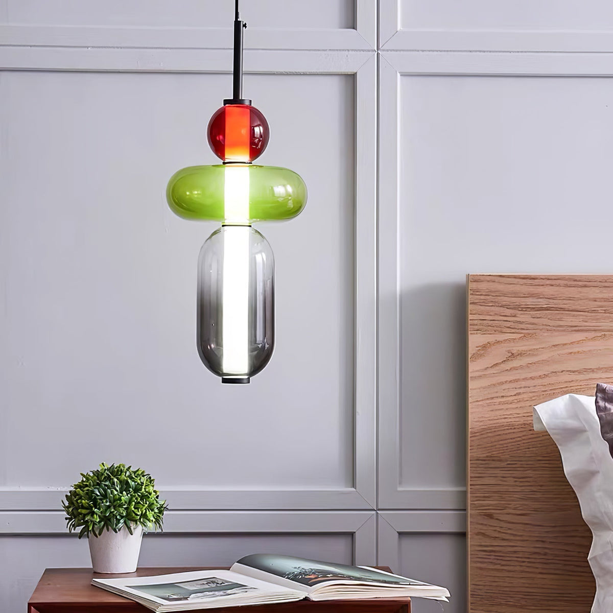 Suspension Verre Coloré Design - Lustre Luciole Boule Soufflée