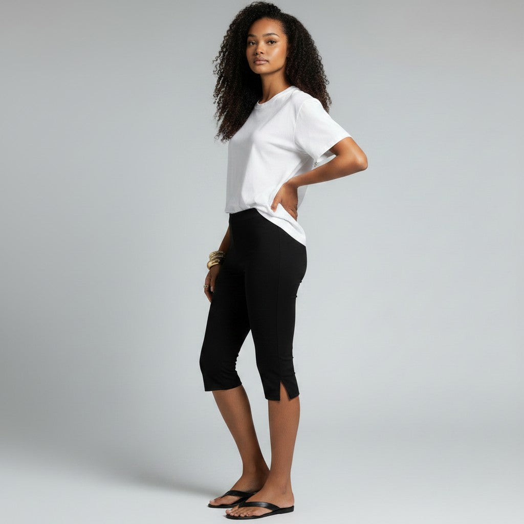 Pantalon Femme Taille Haute Longueur Genou avec Fente