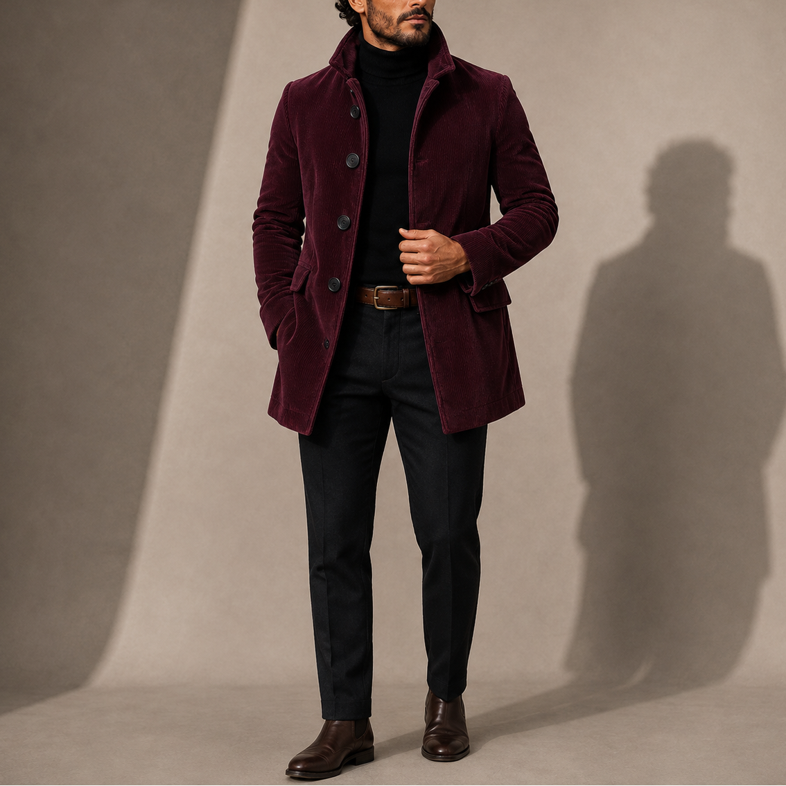 Manteau Homme Col Montant - Manteau d'Hiver Ajusté