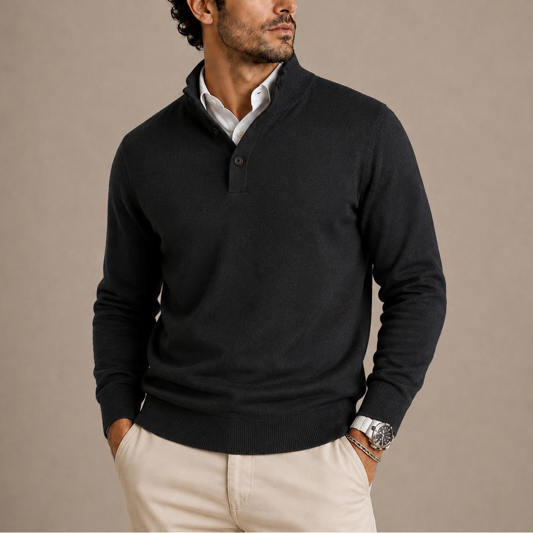 Pull Polo Homme Manches Longues en Maille Tricotée