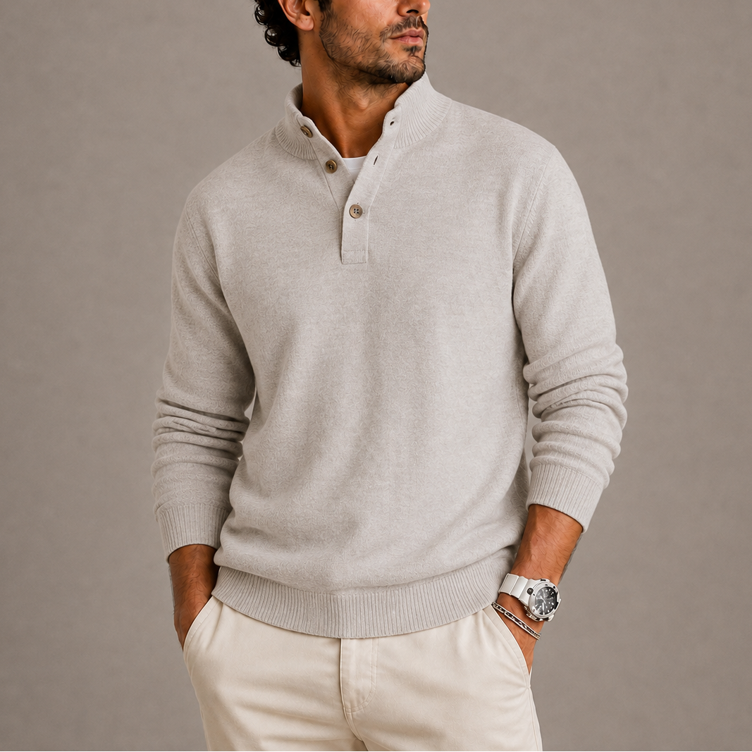 Pull Polo Homme Manches Longues en Maille Tricotée