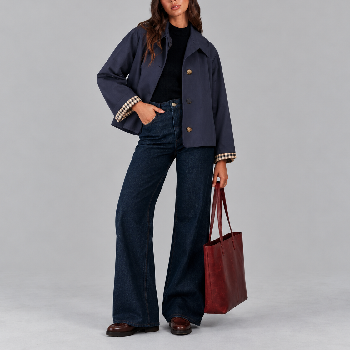 Trench Femme Court à Doublure Écossaise