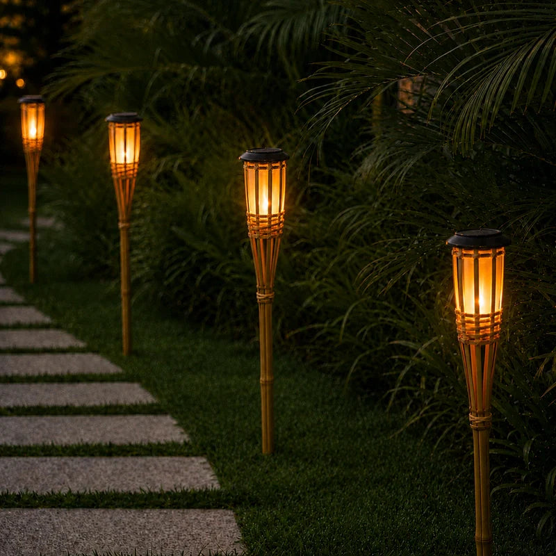 Bamboo Solar Lantern – Natural Finish with a Flickering Flame for the Garden or Patio