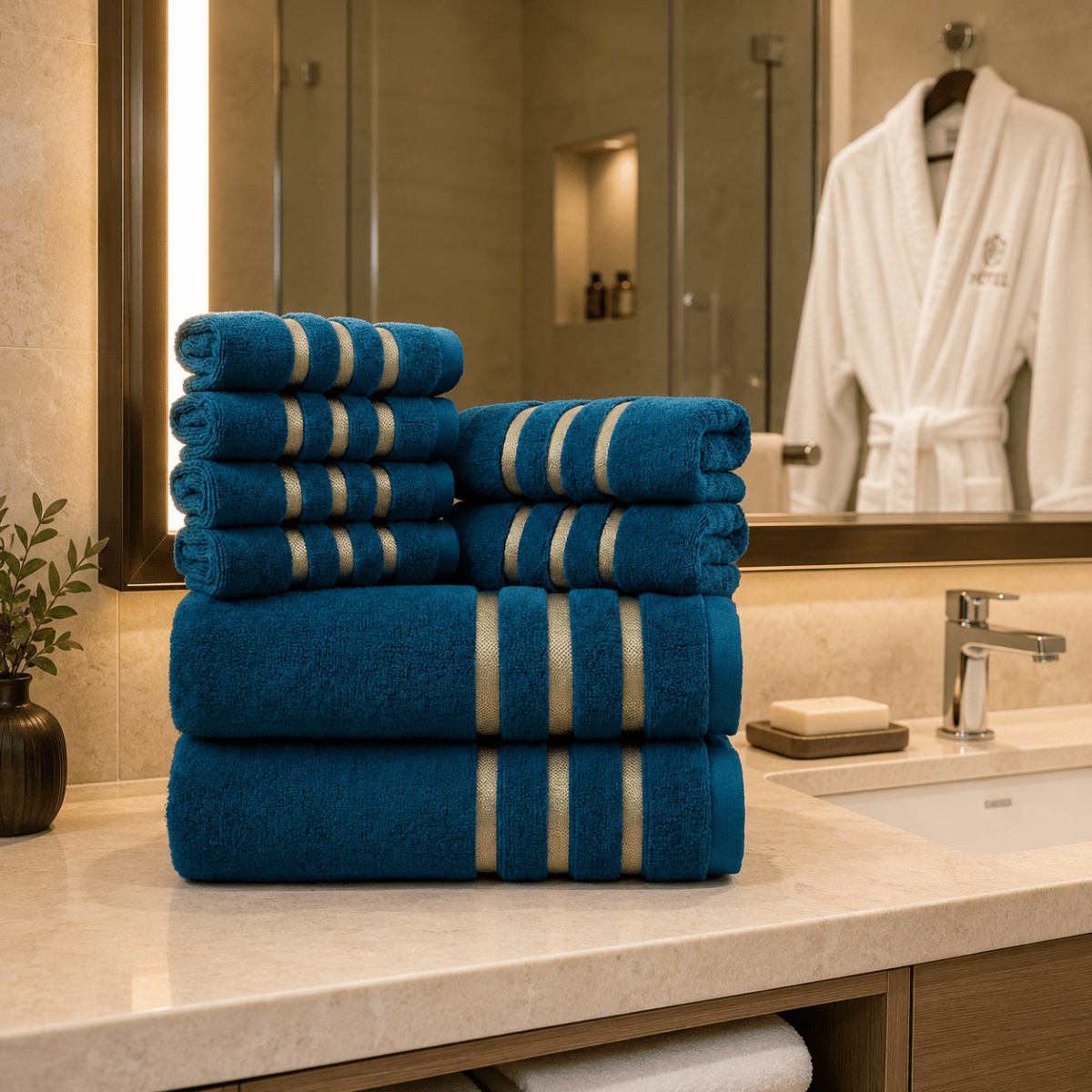 Juego de toallas: suaves, absorbentes y con un diseño elegante para el cuarto de baño o el espacio de bienestar