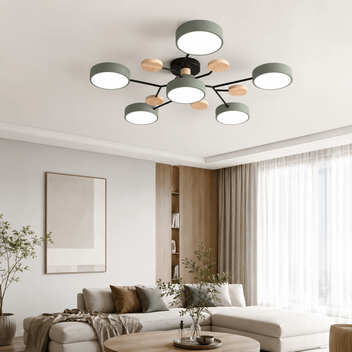 Plafonnier LED Rond Design Minimaliste en Métal et Bois