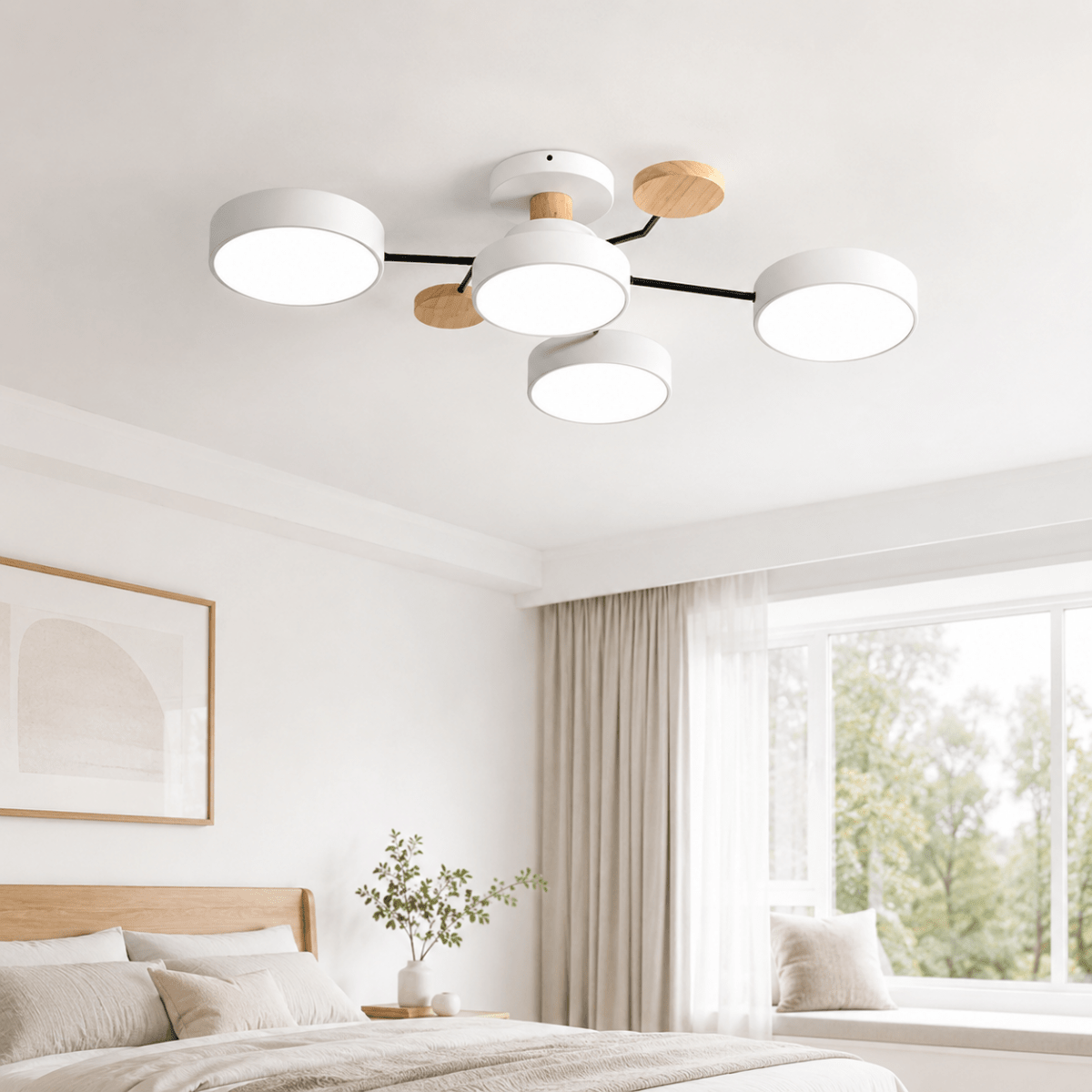 Plafonnier LED Rond Design Minimaliste en Métal et Bois