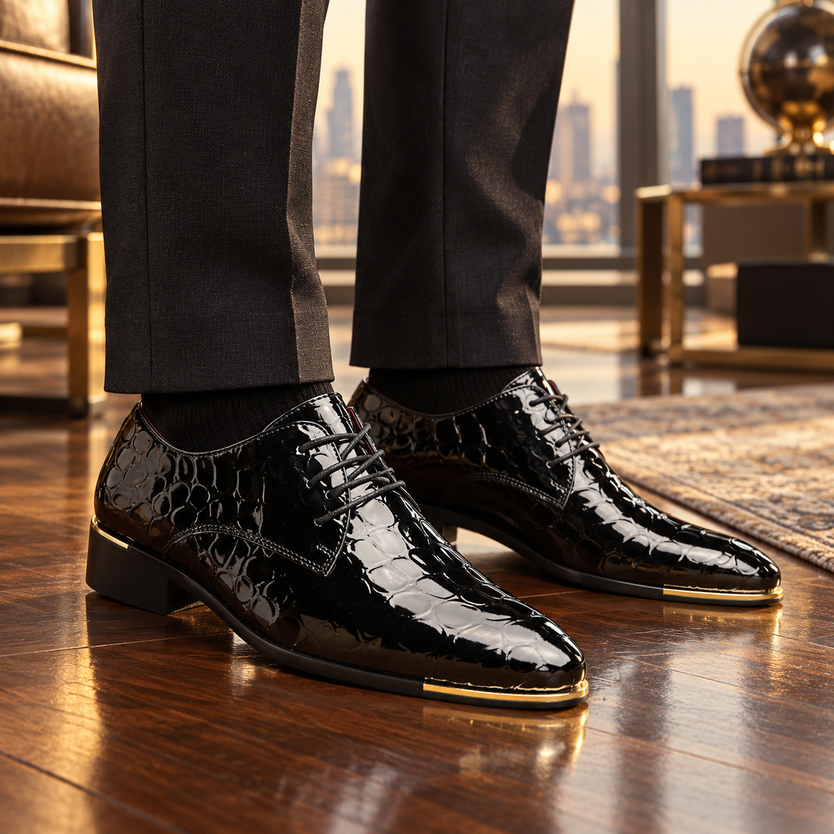 Chaussures de Ville Homme en Cuir Texturé à Lacets