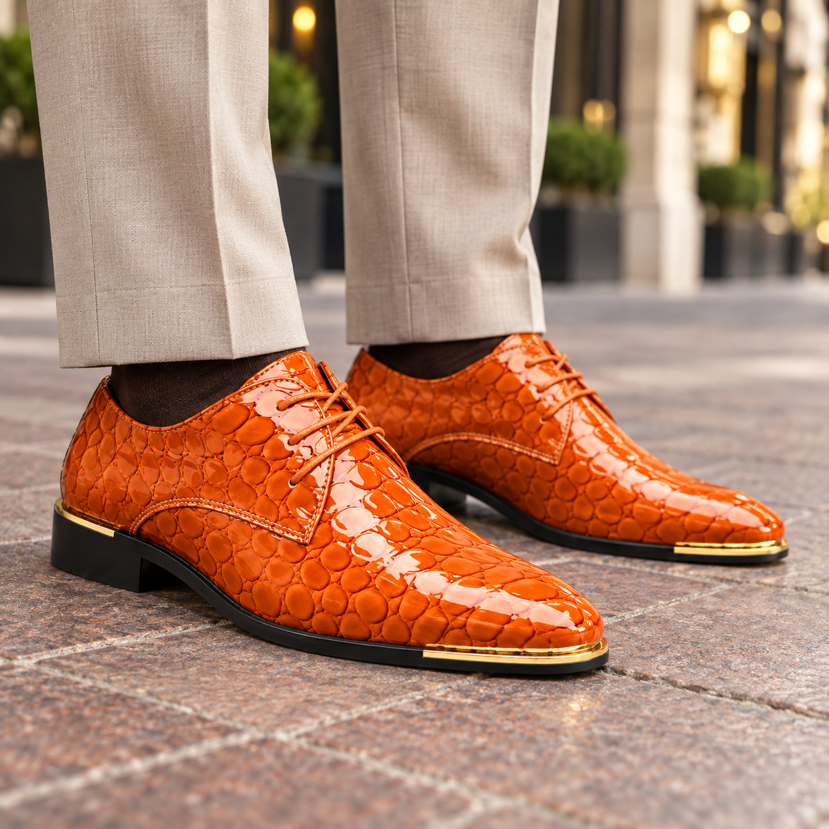 Chaussures de Ville Homme en Cuir Texturé à Lacets