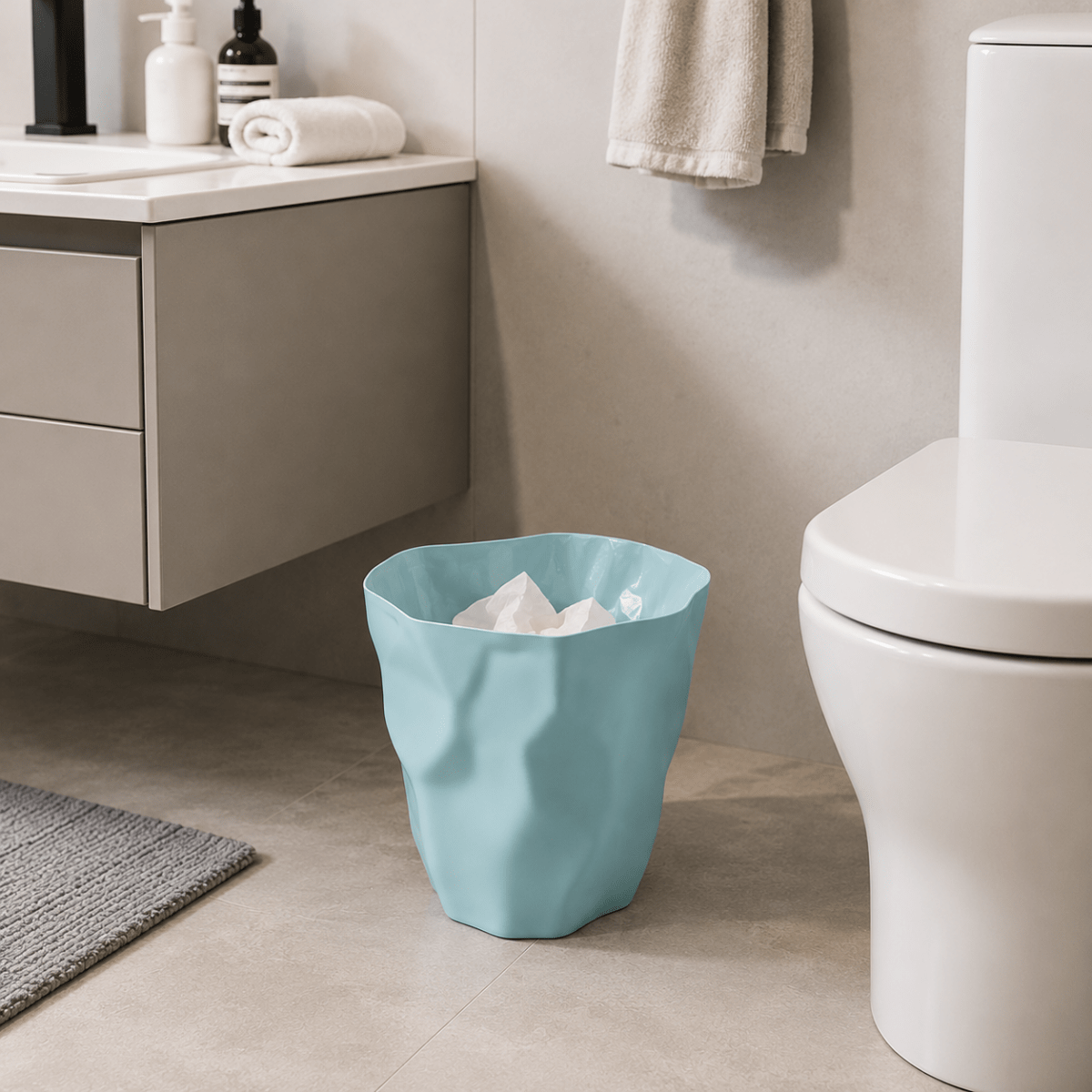 Minimalist Trash Can – Black, Modern Design for the Bathroom, Kitchen, or Office