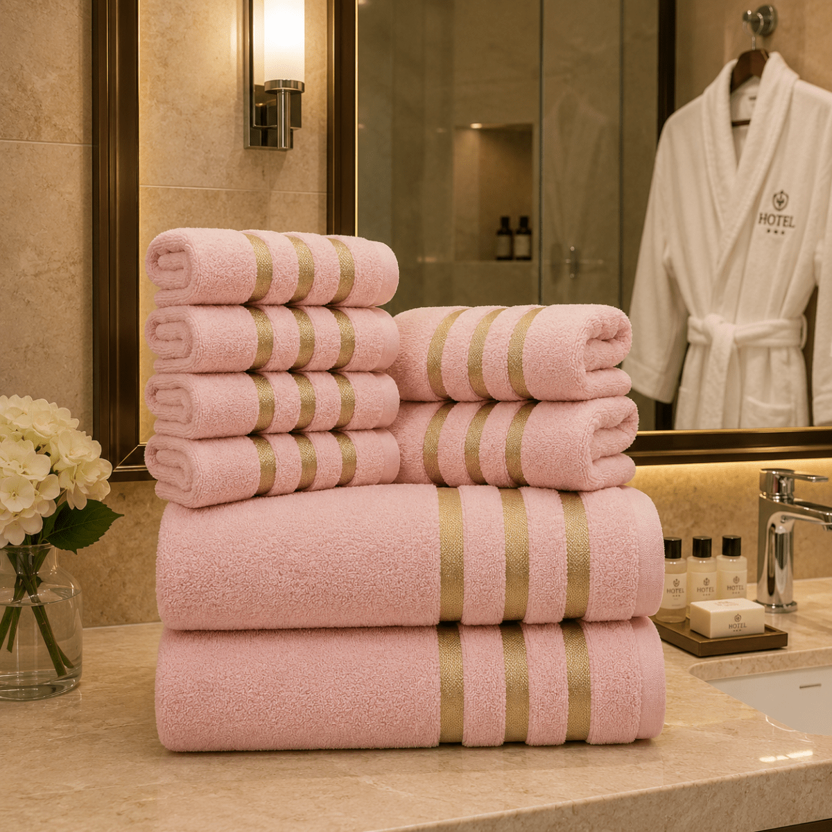 Juego de toallas: suaves, absorbentes y con un diseño elegante para el cuarto de baño o el espacio de bienestar