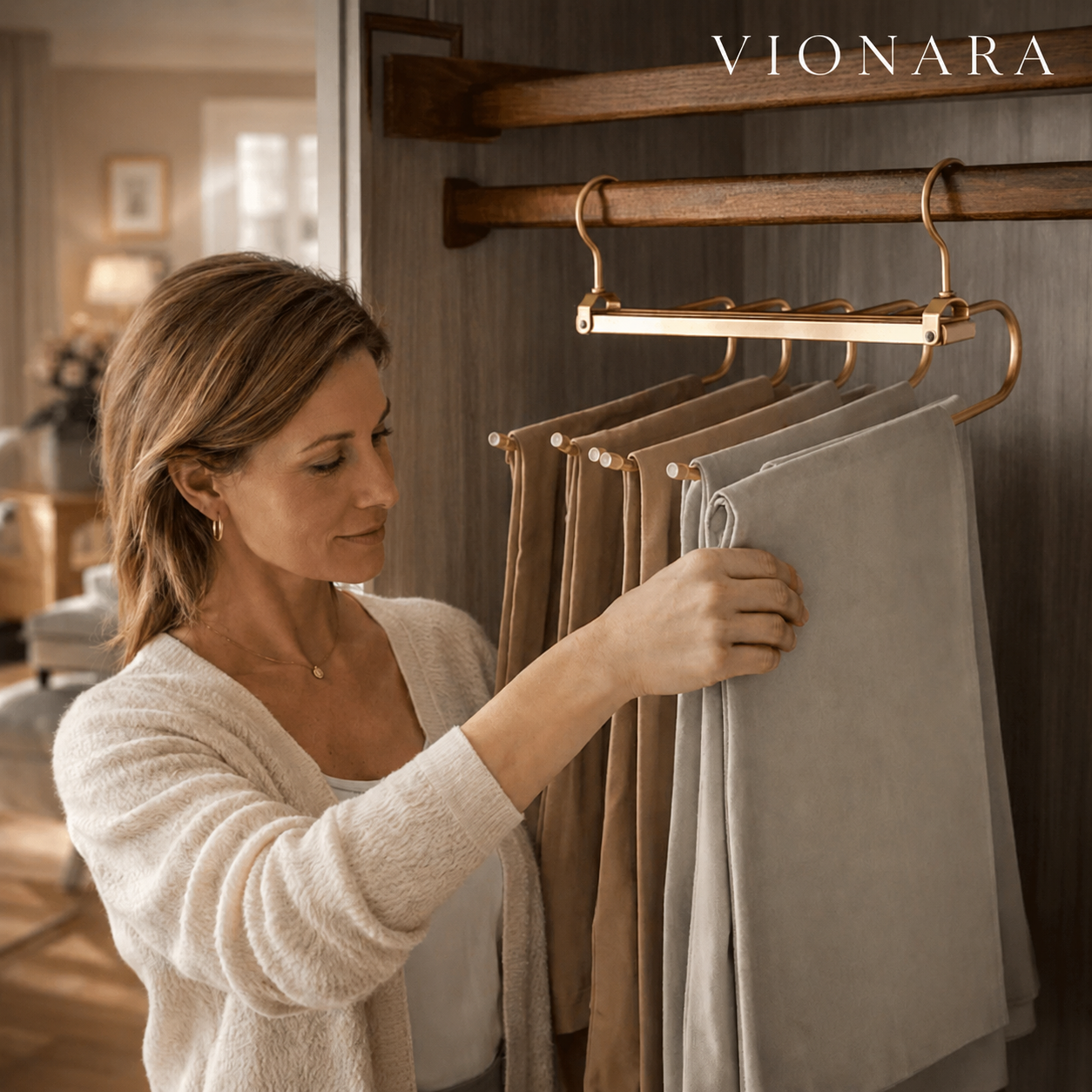 Percha que ahorra espacio – Aluminio anodizado, diseño elegante para armarios o vestidores