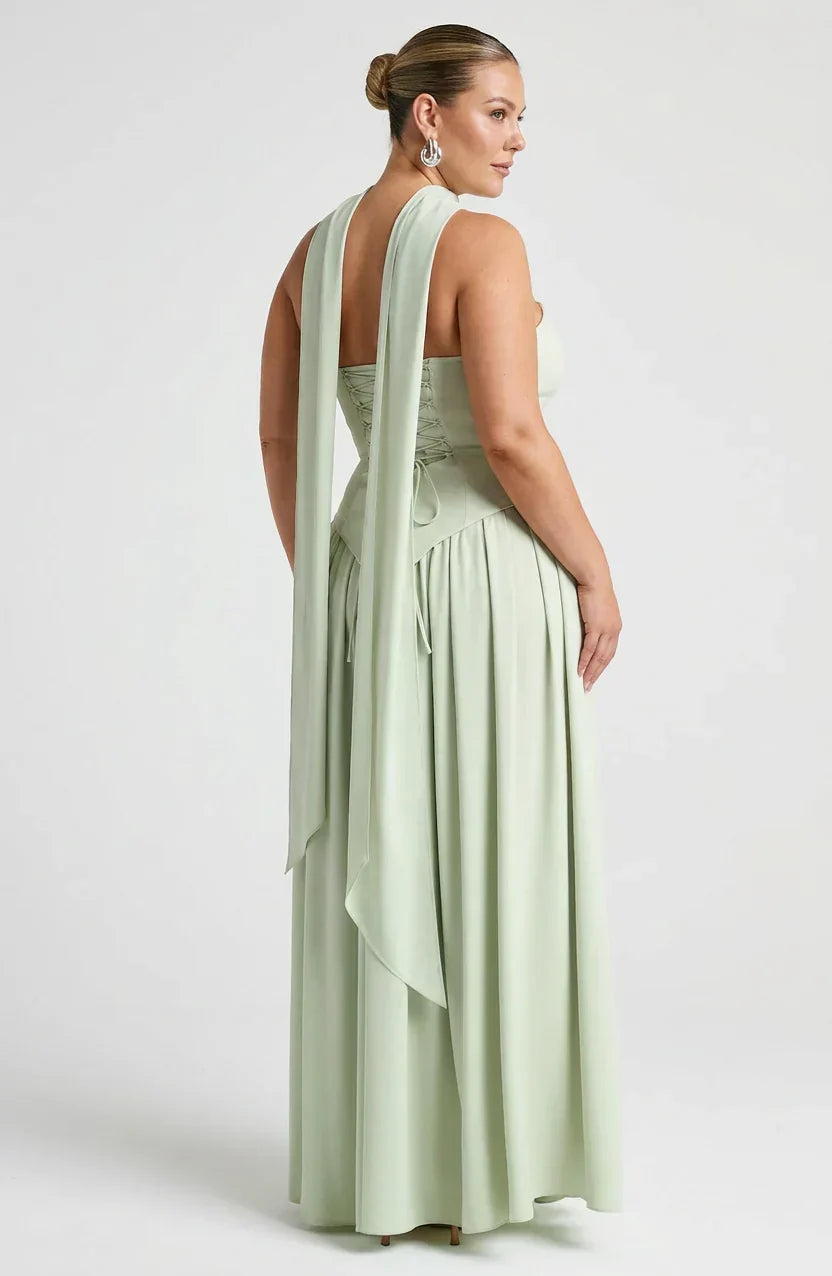 Robe Longue Bustier Noire et Blanche à Fente Asymétrique