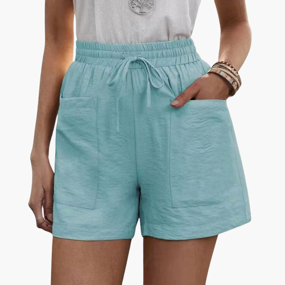 Short Femme Taille Élastique à Cordon et Poches Larges