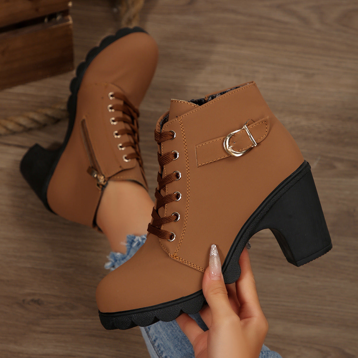 Bottines Femme à Talon Plateforme et Zip Latéral