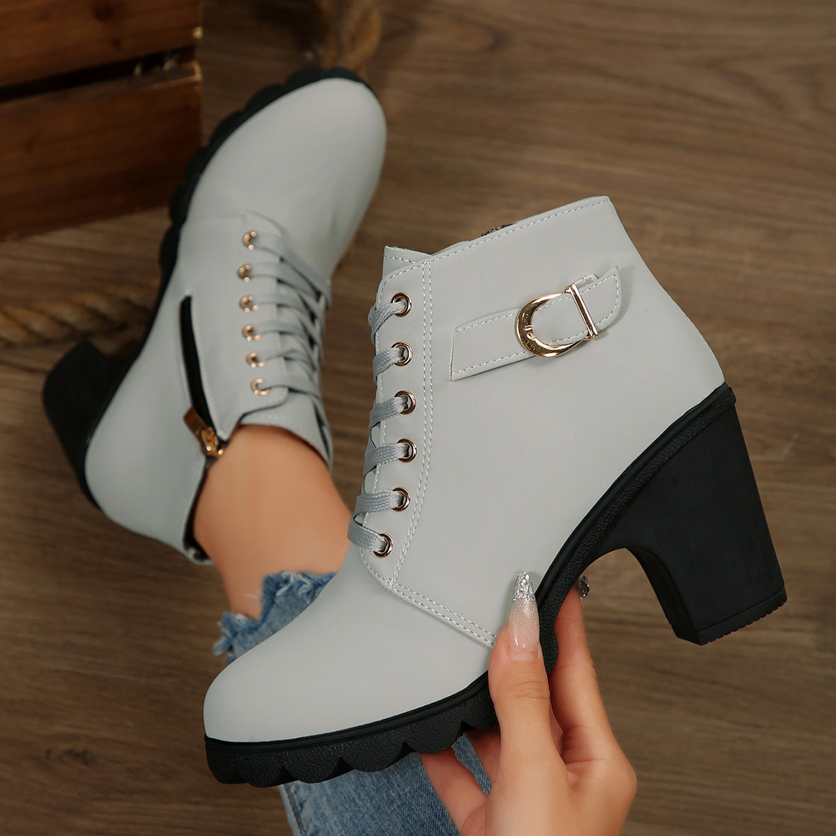 Bottines Femme à Talon Plateforme et Zip Latéral