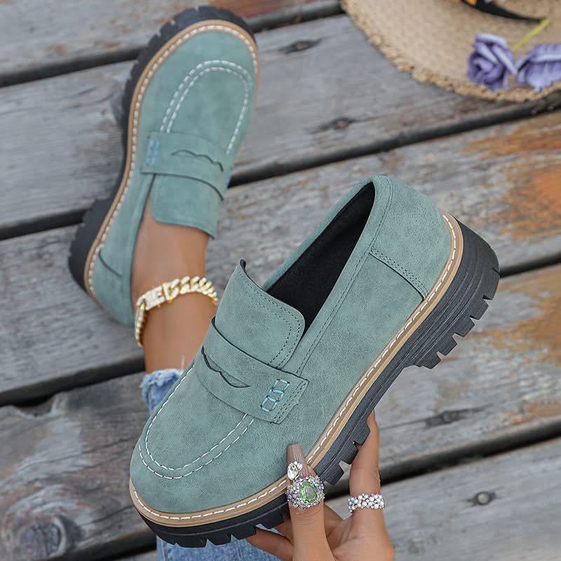 Mocassins Femme en Daim à Semelle Plateforme Épaisse