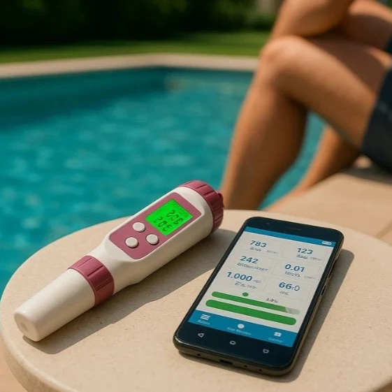 Cyfrowy tester wody – 7 funkcji w jednym urządzeniu do pomiaru pH, temperatury i stężenia soli, idealny do basenów i spa