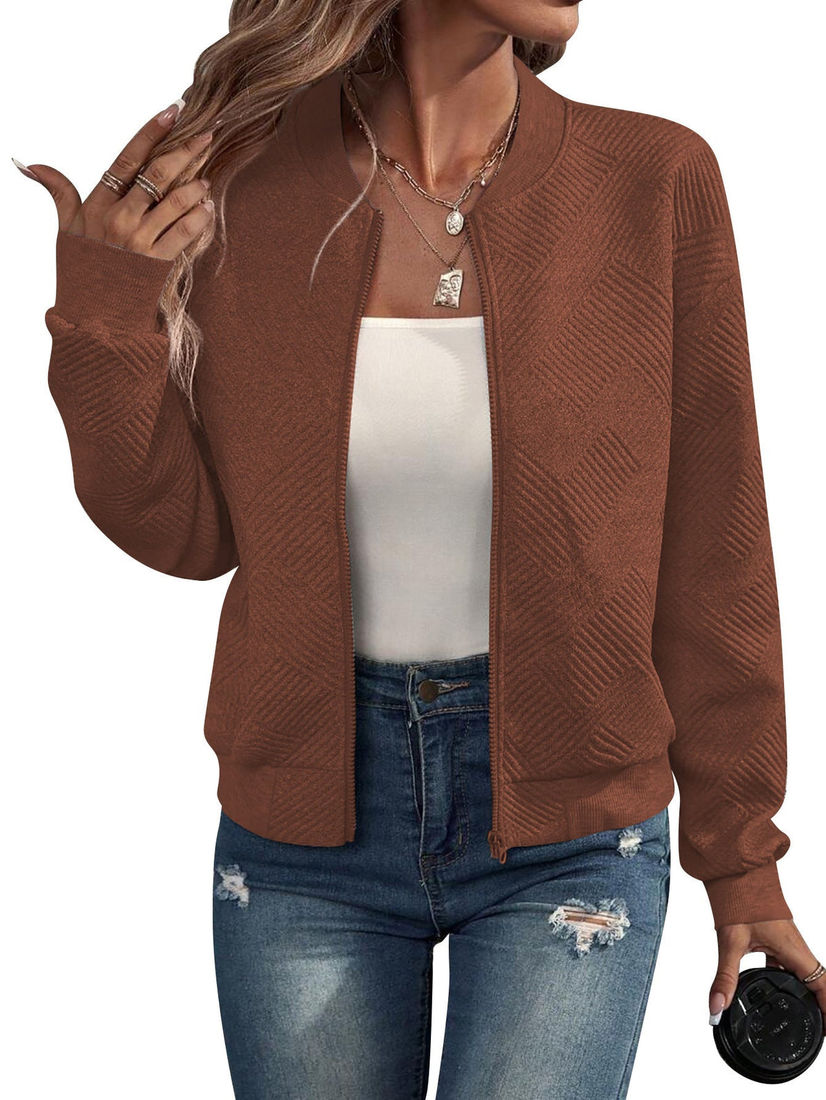 Veste Bomber Femme Motif Géométrique - Légère et Casual