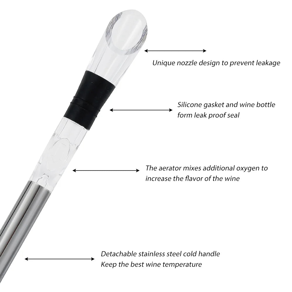 Refroidisseur de Vin – Tige Refroidissante 3-en-1 pour une Température Parfaite et Aération pour Dîner ou Occasions Festives