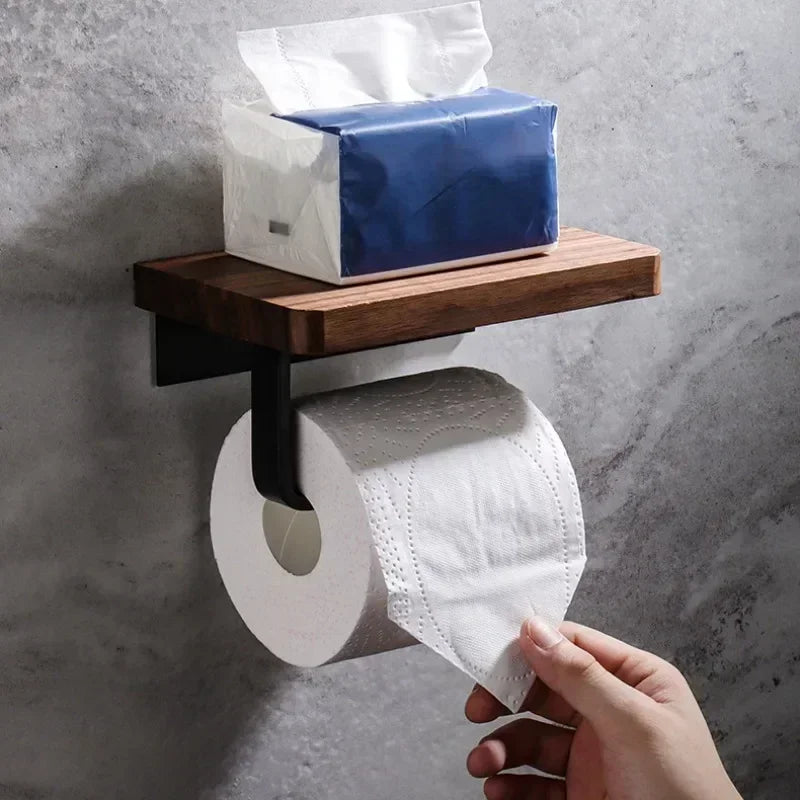 Eleganter Holz Toilettenpapierhalter mit Telefonablage für Badezimmer 1