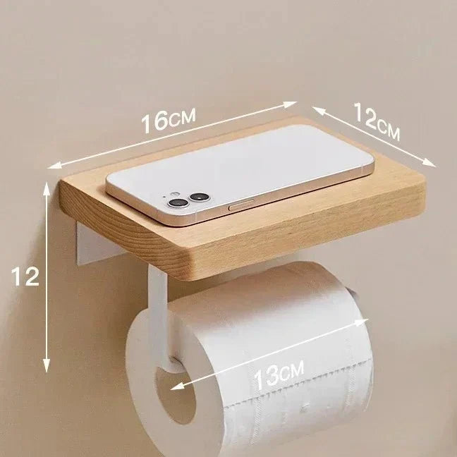 Eleganter Holz Toilettenpapierhalter mit Telefonablage für Badezimmer 6