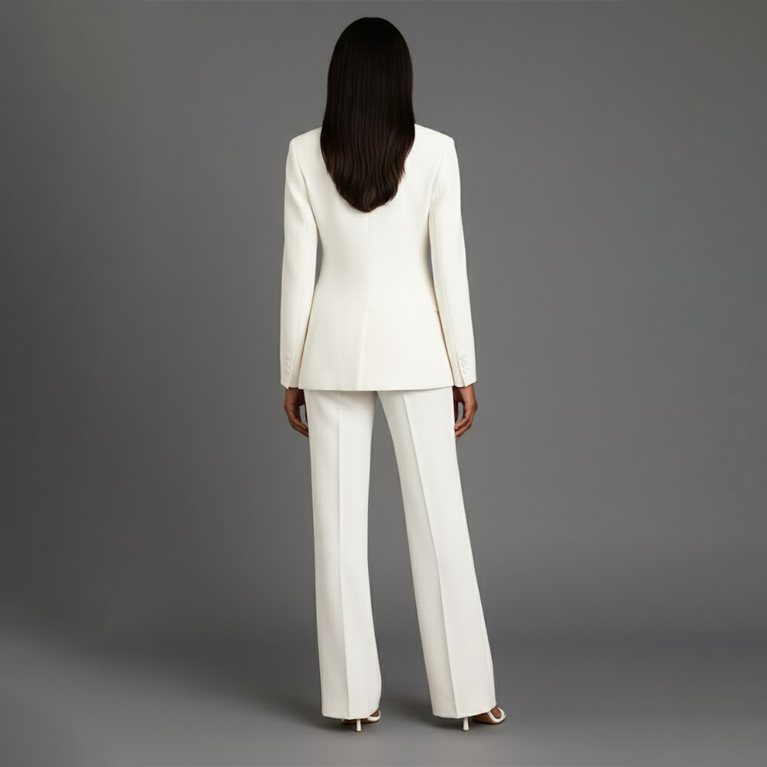 Tailleur Femme Chic Blazer Long Ajusté et Pantalon Assorti