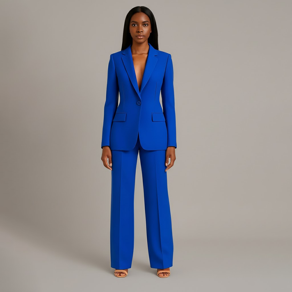 Tailleur Femme Chic Blazer Long Ajusté et Pantalon Assorti