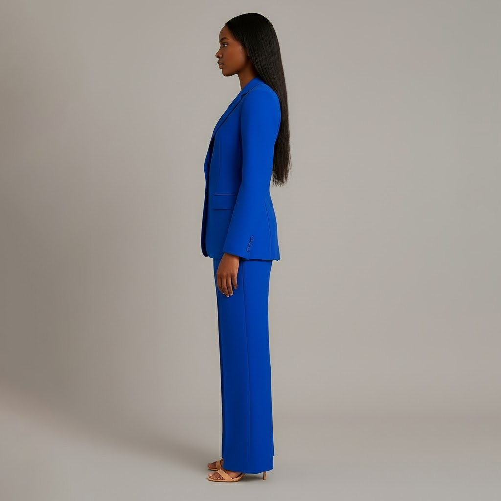 Tailleur Femme Chic Blazer Long Ajusté et Pantalon Assorti