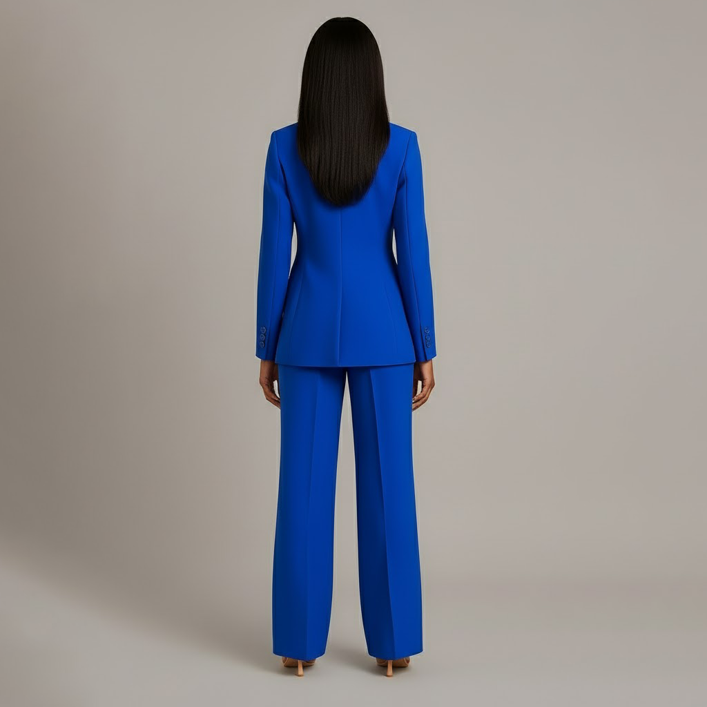 Tailleur Femme Chic Blazer Long Ajusté et Pantalon Assorti