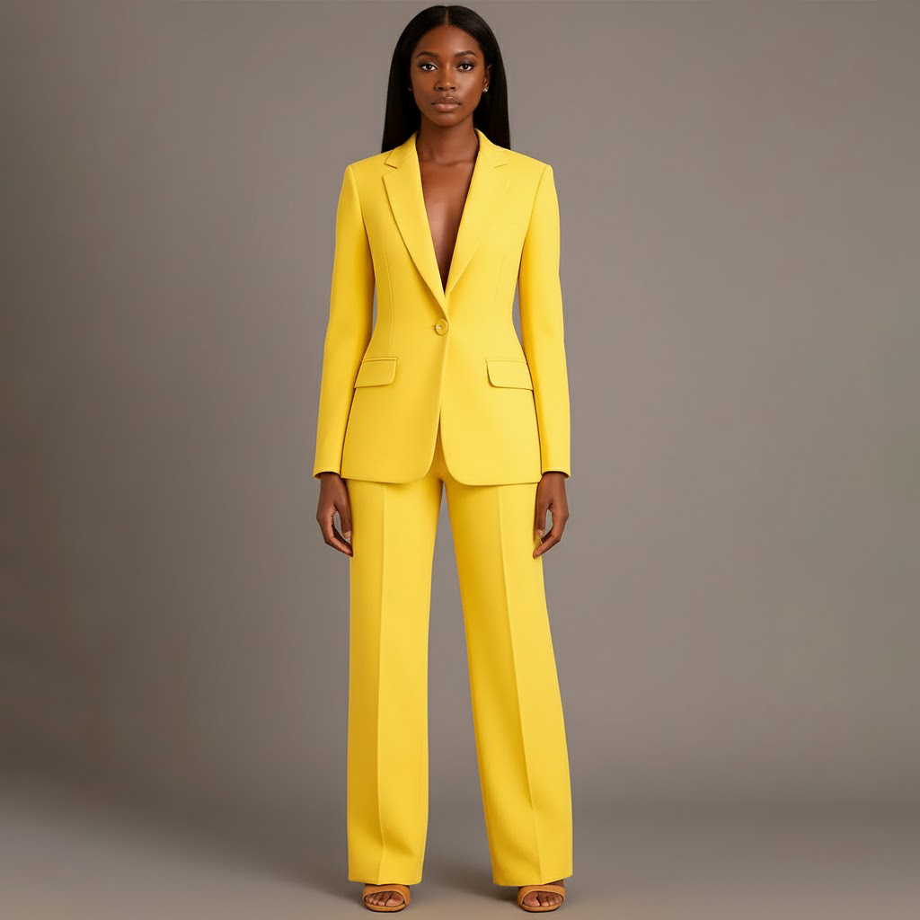 Tailleur Femme Chic Blazer Long Ajusté et Pantalon Assorti