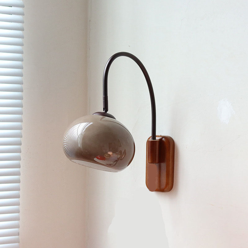 Solid Wood Wall Sconce – Dark Brown with Glass Globe for Warm Ambient Lighting in the Living Room or Bedroom