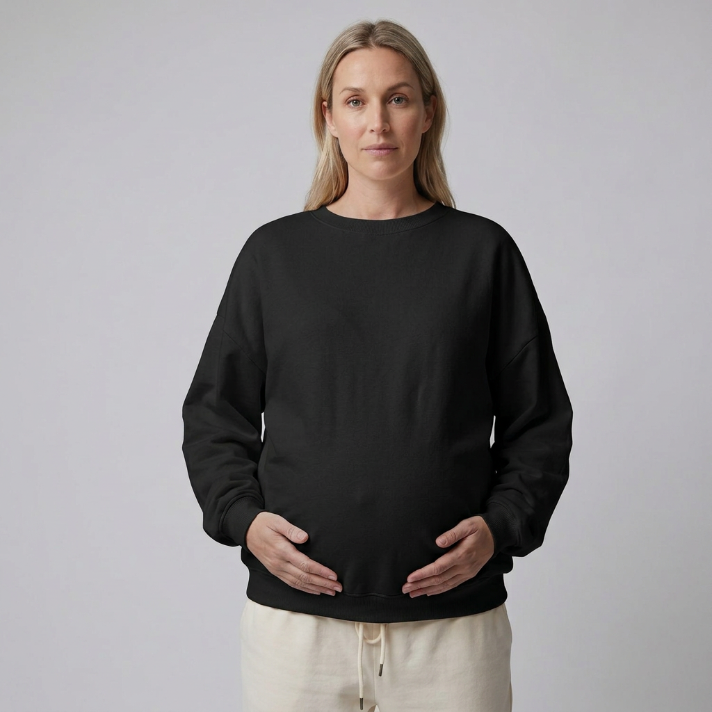 Sweat de Grossesse Col Rond Coupe Relâchée à Finitions Côtelées
