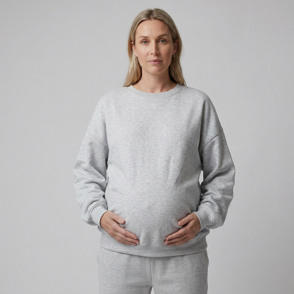 Sweat de Grossesse Col Rond Coupe Relâchée à Finitions Côtelées