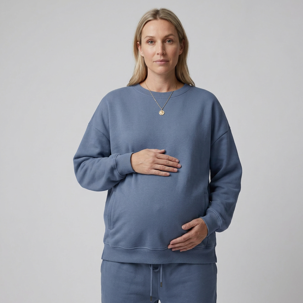 Sweat de Grossesse Col Rond Coupe Relâchée à Finitions Côtelées