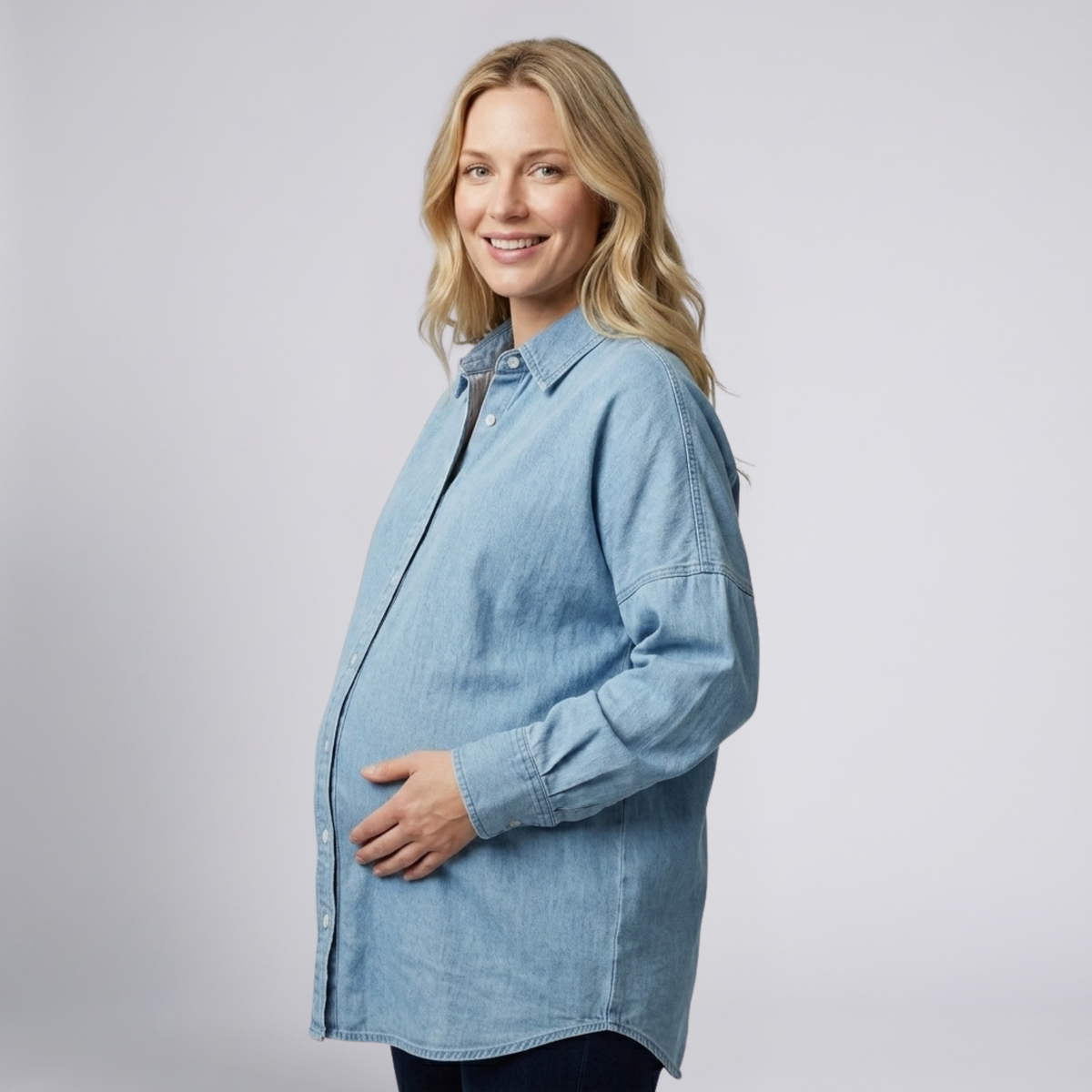 Chemise de Grossesse Boutonnée Coupe Relâchée en Coton