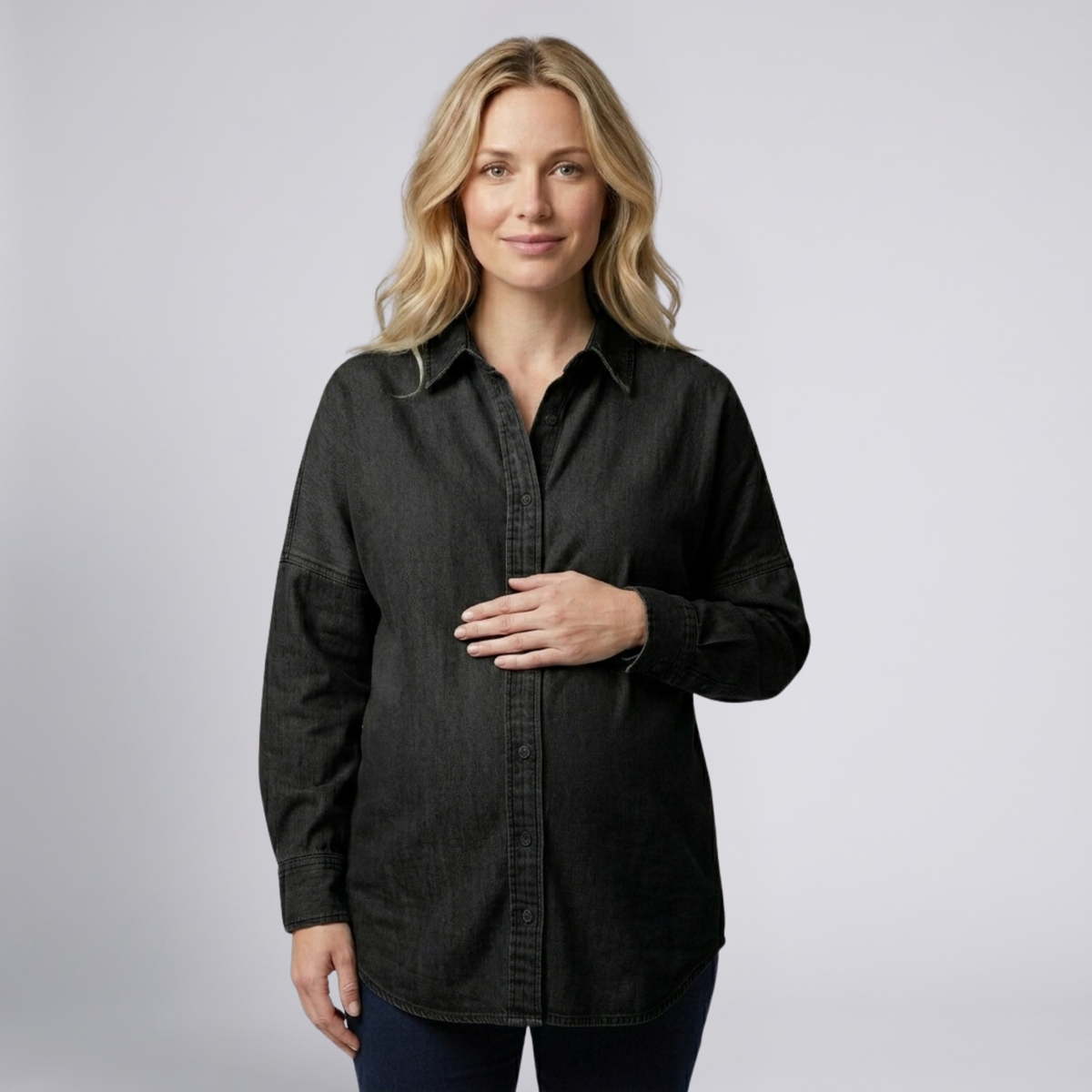 Chemise de Grossesse Boutonnée Coupe Relâchée en Coton