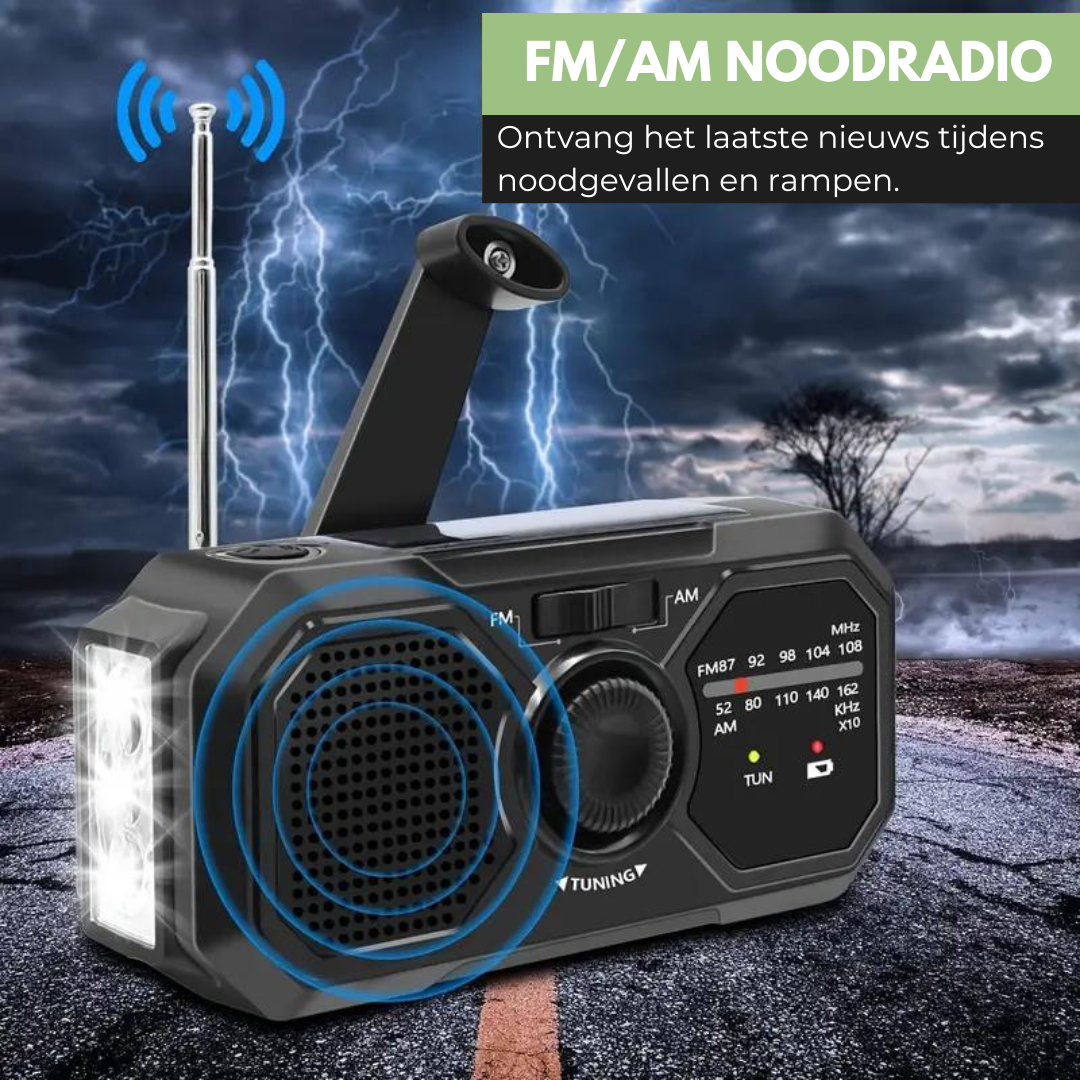 Radio d'Urgence Portable Solaire et Manuelle - Lampe et Batterie Externe