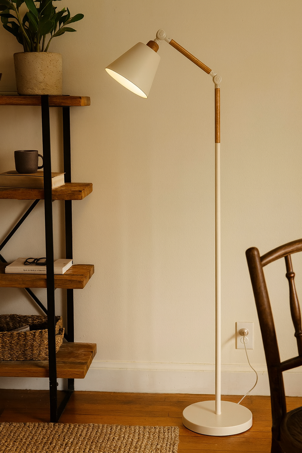 Lampadaire Orientable Bois et Métal pour Salon et Chambre