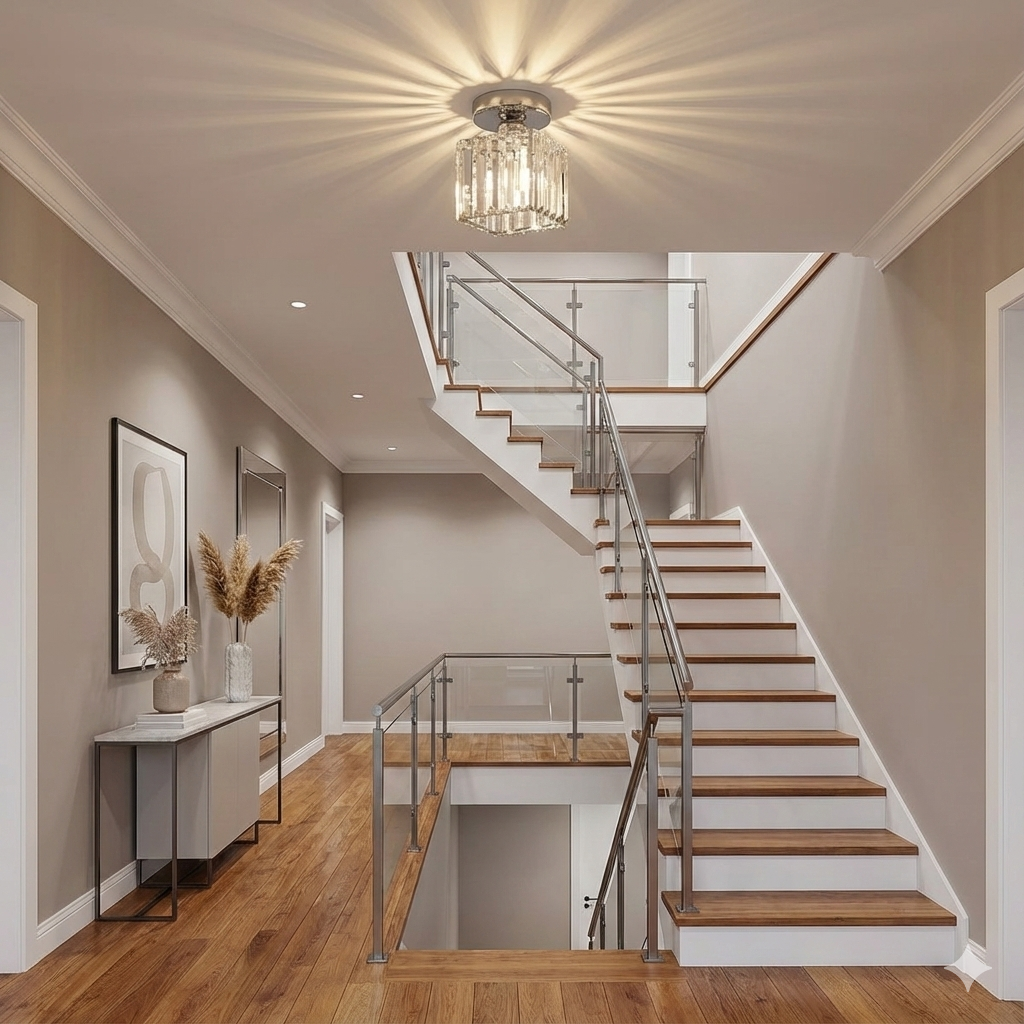 Plafonnier Design en Laiton et Cristal, Finition Noire
