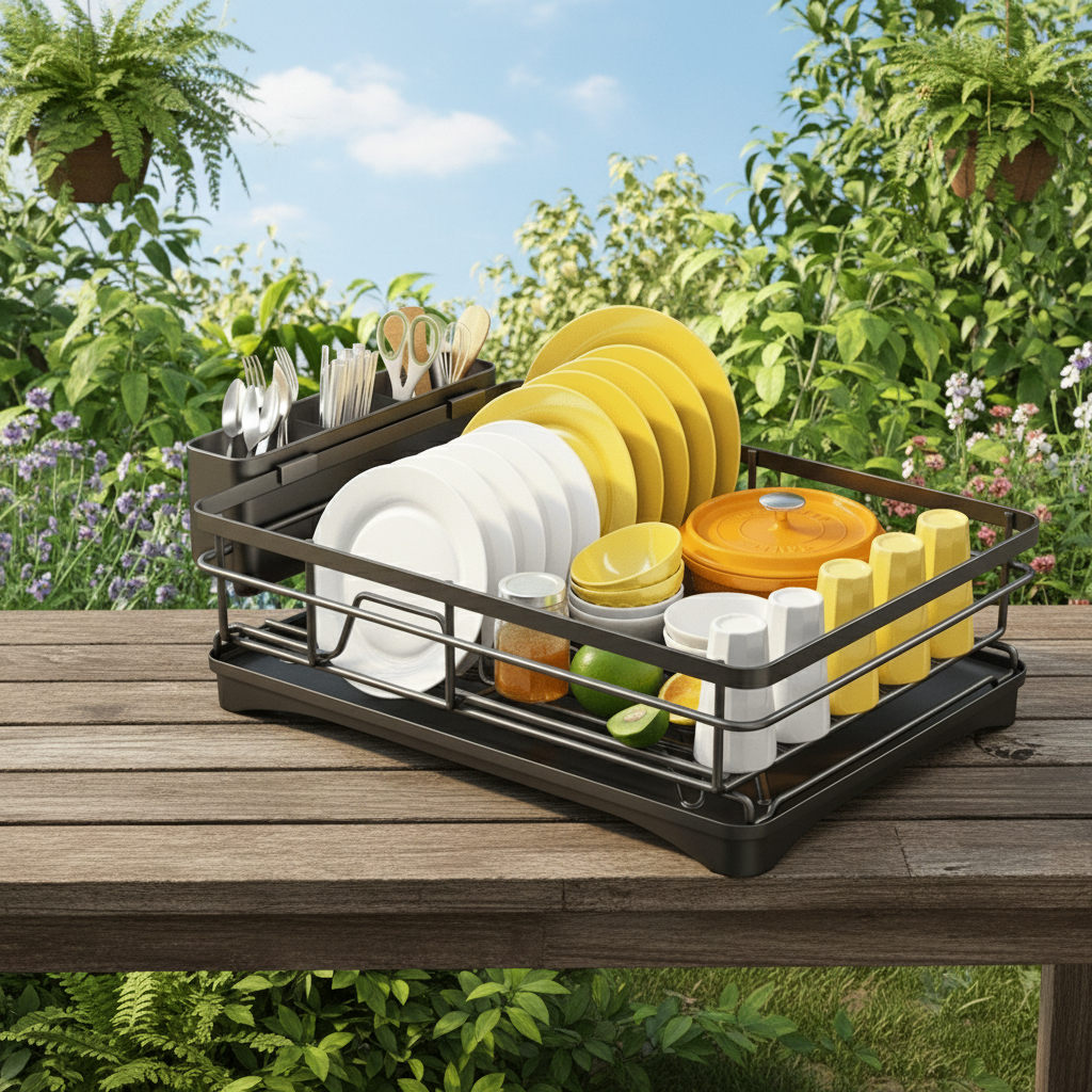 Dish Rack – Modern Design Made of Durable Plastic and Metal for Efficient Drying of Plates and Cutlery in the Kitchen