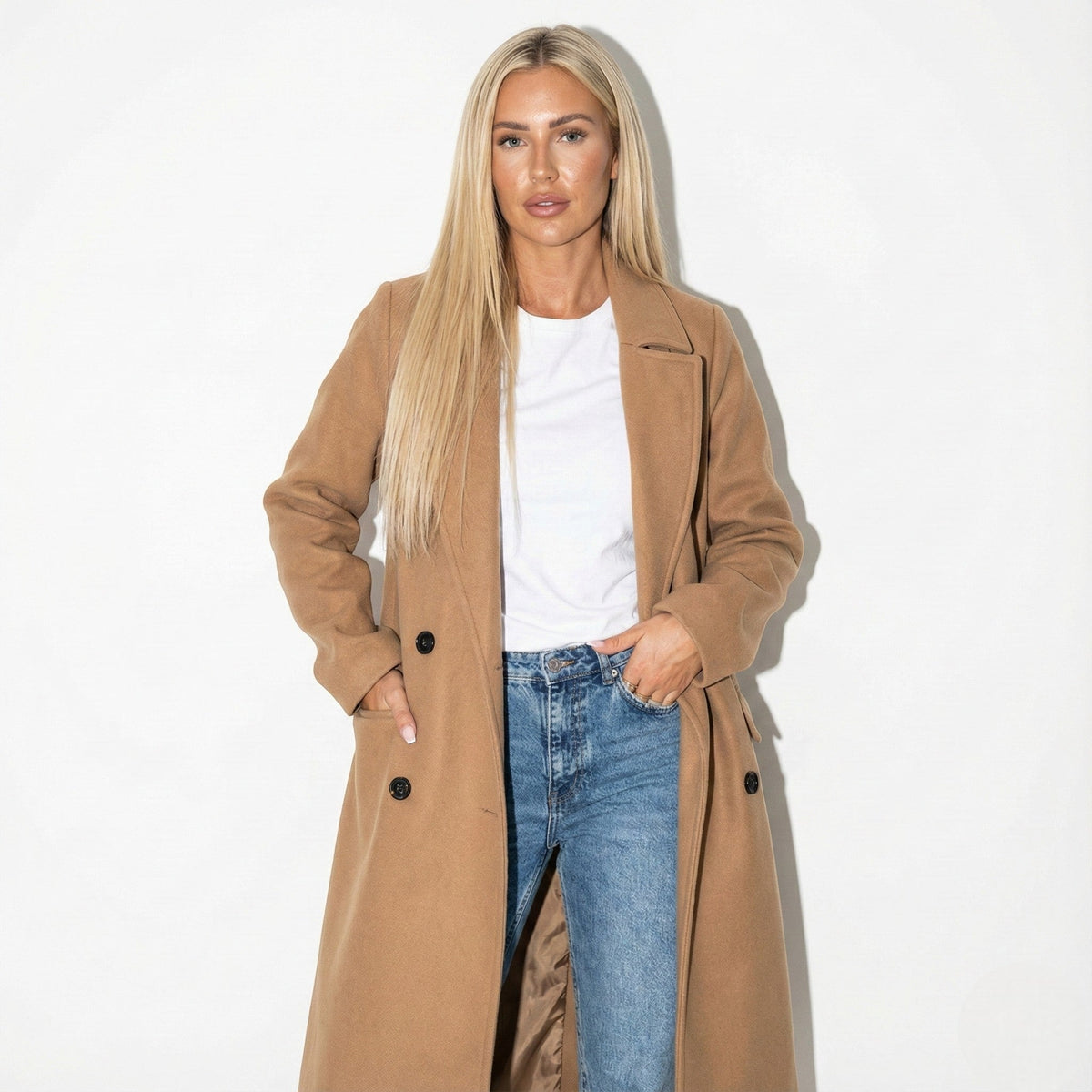 Manteau Long Femme à Revers, Coupe Longligne Hiver