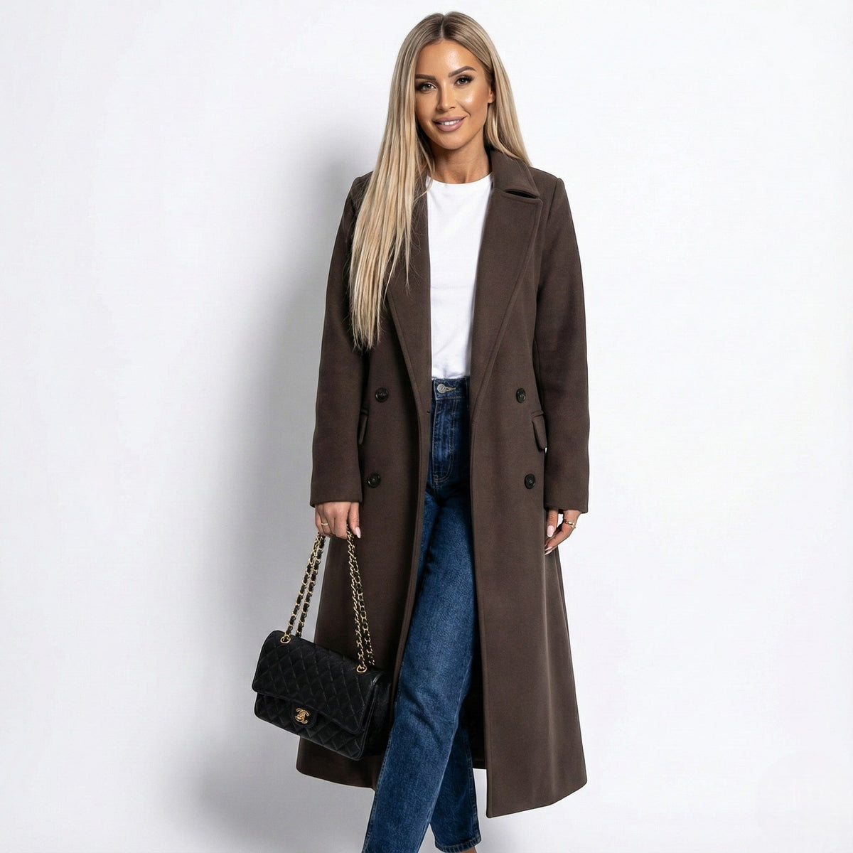 Manteau Long Femme à Revers, Coupe Longligne Hiver