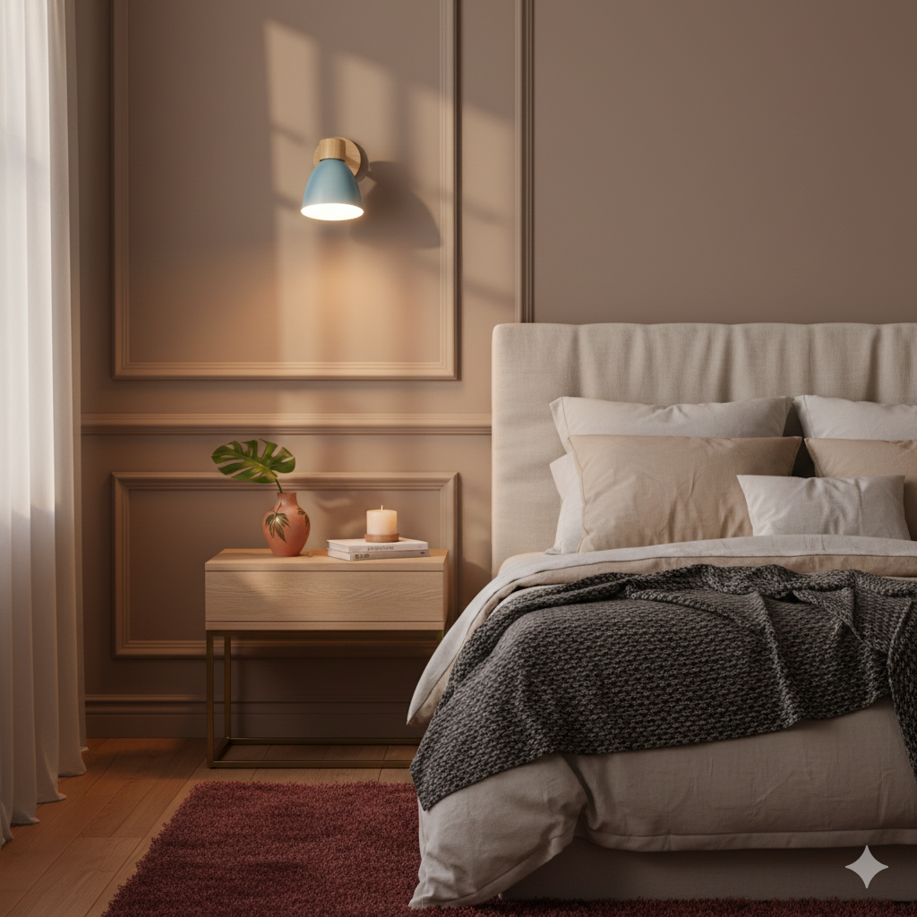 Applique Murale Bois et Métal, Bras Orientable et Abat-jour Conique